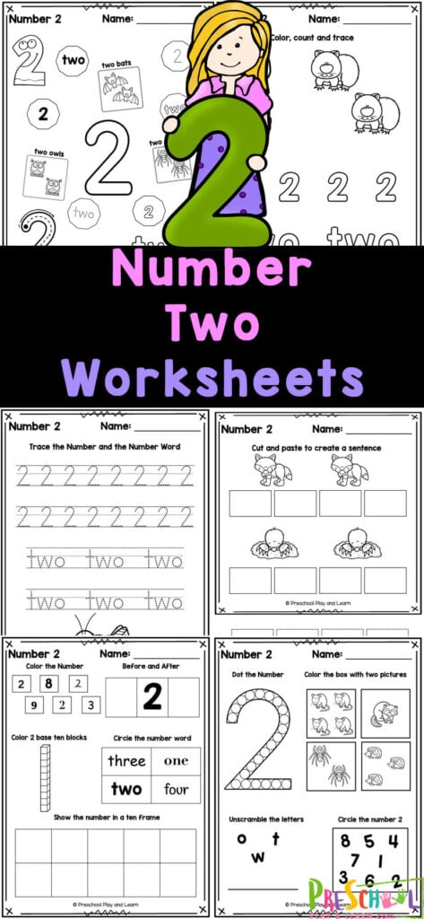 FREE Printable Number 2 Worksheets - Tracing, Counting